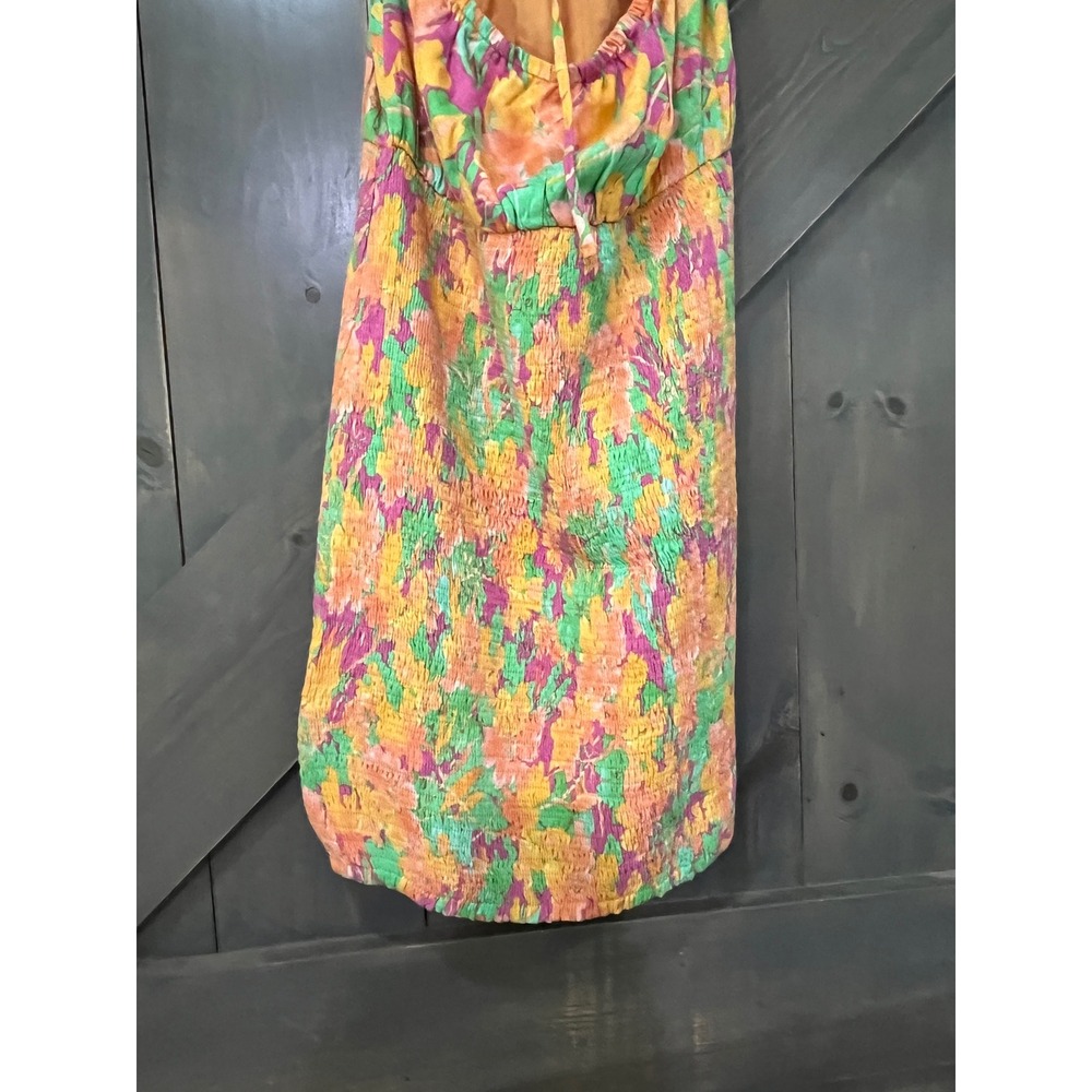 Lost + Wander Peach Multi Floral Halter Smocked Mini Dress Small Vacation Summer - Picture 7 of 10